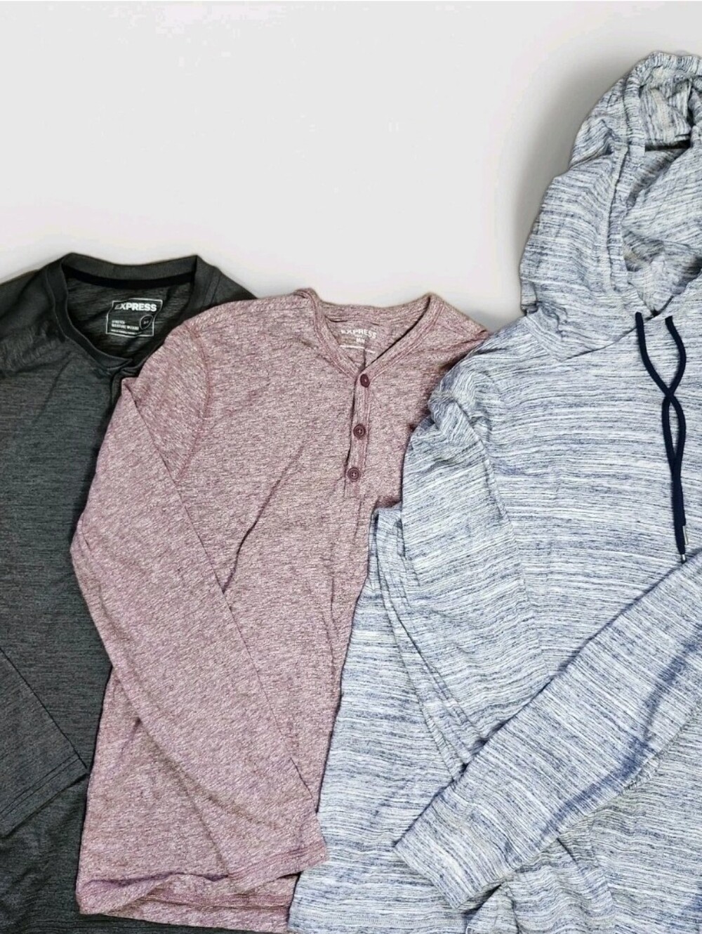 Express Mens Long Sleeve Shirts Medium Lot of 3 Hoodie Henley Wicking Lightweigh